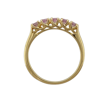 9ct Gold & Pink Sapphire Set Five Stone Band Ring