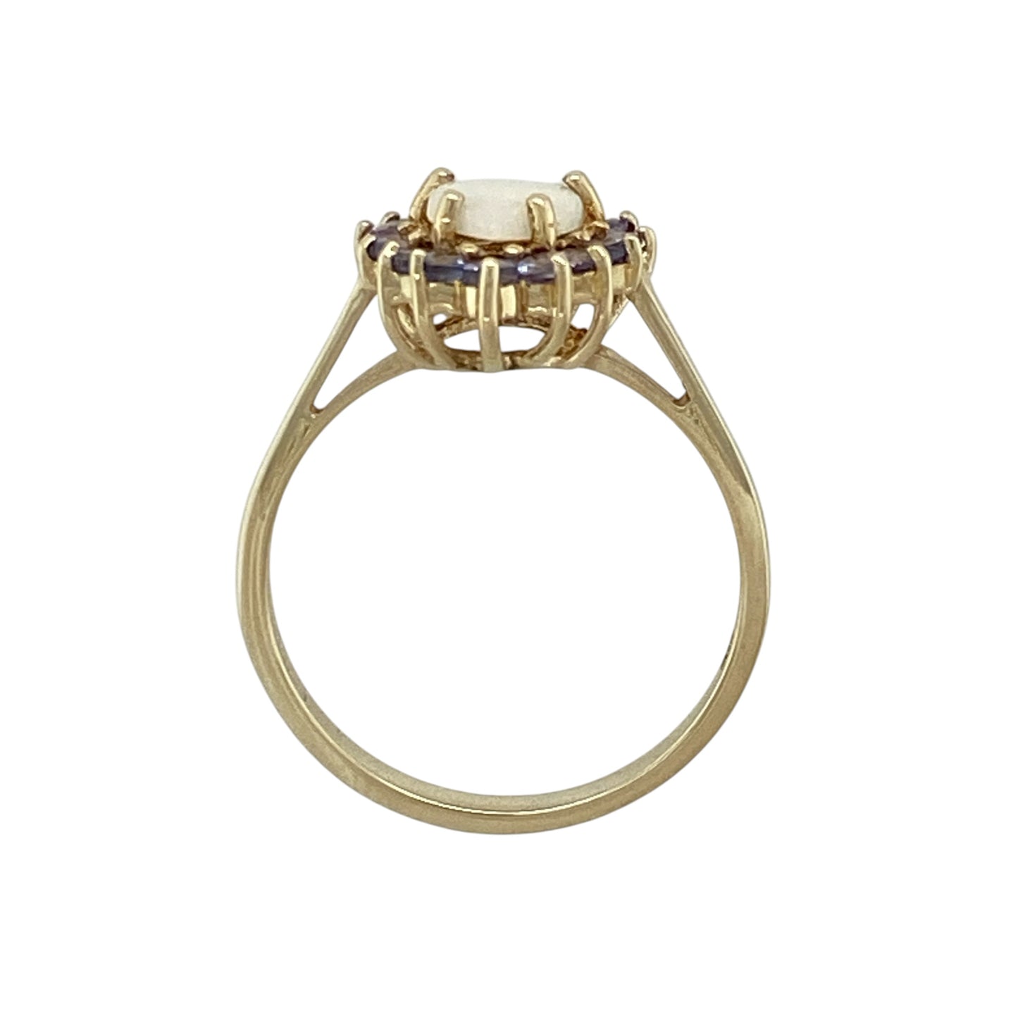 9ct Gold Opalique & Tanzanite Set Teardrop Cluster Ring