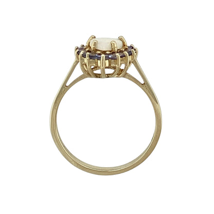 9ct Gold Opalique & Tanzanite Set Teardrop Cluster Ring