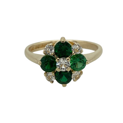 9ct Gold Chrome Diopside Coloured Stones & Cubic Zirconia Set Flower Cluster Ring