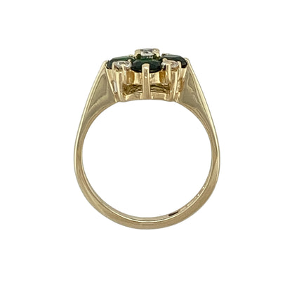 9ct Gold Chrome Diopside Coloured Stones & Cubic Zirconia Set Flower Cluster Ring