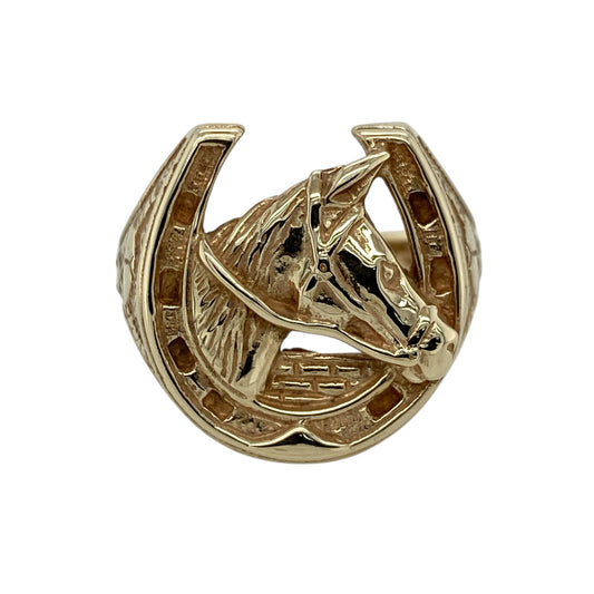 9ct Gold Horse Head Horse Shoe Ring