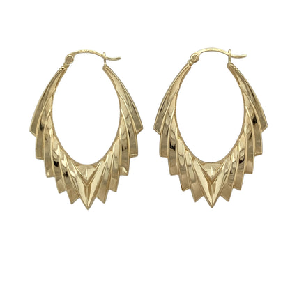 9ct Gold Textured Oval Creole Earrings