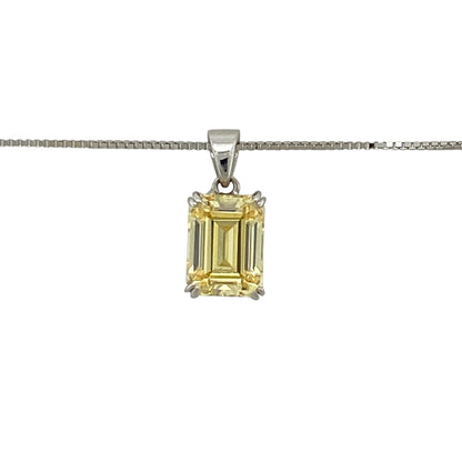 Add a touch of vibrant colour to your jewellery collection with this pre-owned 9ct white gold yellow citrine coloured stone pendant necklace—an elegant and versatile piece perfect for everyday wear or layering.

Design: This necklace features a rectangular yellow citrine coloured stone measuring approximately 8mm by 6mm, creating a bright and eye-catching focal point. The pendant measures approximately 13mm in length including the bail, offering a neat and refined appearance.