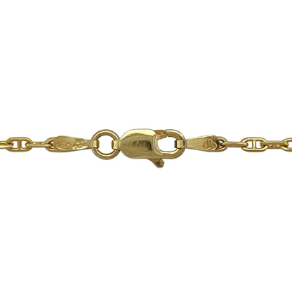 Add a classic and versatile piece to your jewellery collection with this pre-owned 9ct yellow gold anchor chain—perfect for everyday wear or pairing with your favourite pendant.

Design: This 18" chain features a traditional anchor link design, with uniform oval links that create a clean and timeless look. The 1.5mm width offers a delicate and refined appearance.
Material: Made from 9-carat yellow gold, the polished finish enhances the rich golden tone while adding a smooth and elegant shine.