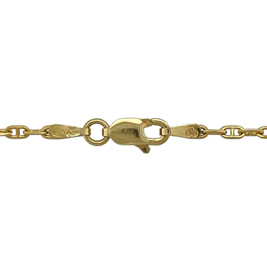 Add a classic and versatile piece to your jewellery collection with this pre-owned 9ct yellow gold anchor chain—perfect for everyday wear or pairing with your favourite pendant.

Design: This 18" chain features a traditional anchor link design, with uniform oval links that create a clean and timeless look. The 1.5mm width offers a delicate and refined appearance.
Material: Made from 9-carat yellow gold, the polished finish enhances the rich golden tone while adding a smooth and elegant shine.