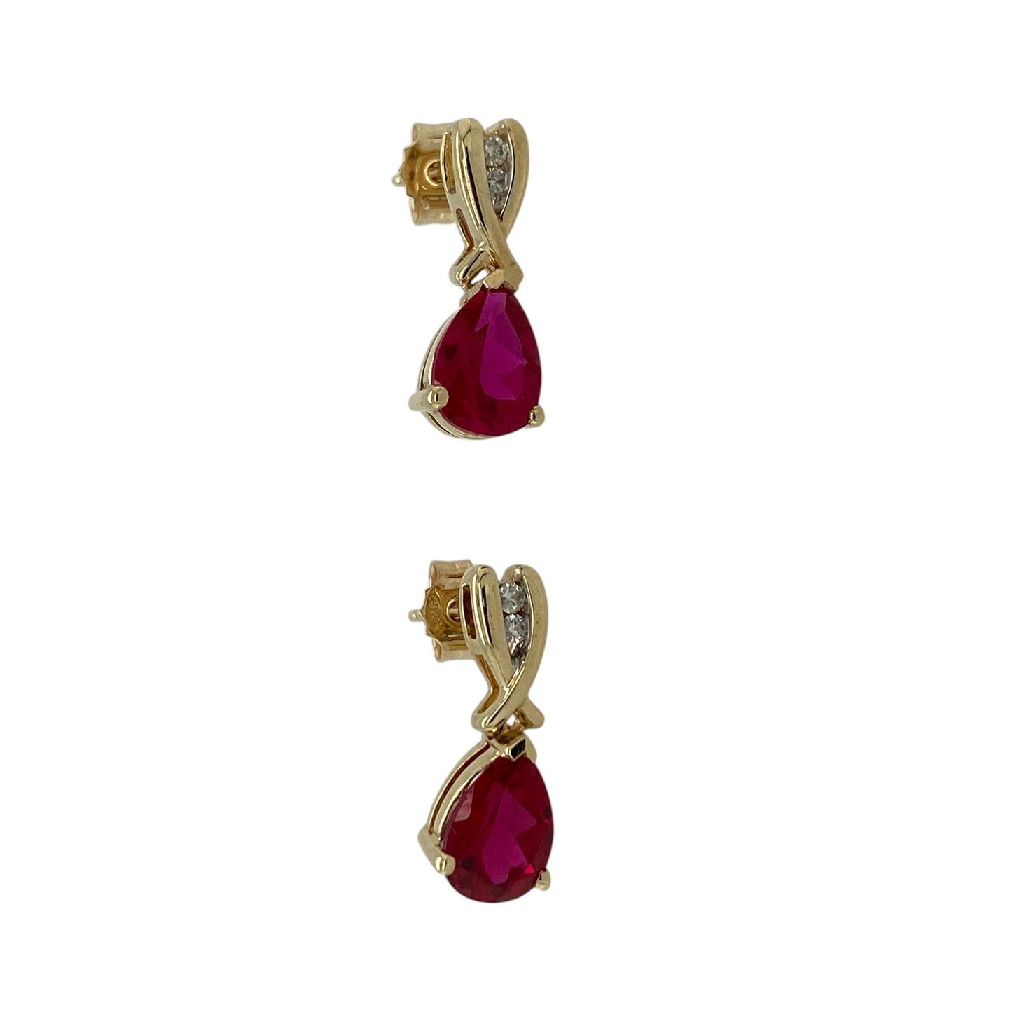 9ct Gold Diamond & Ruby Set Drop Stud Earrings