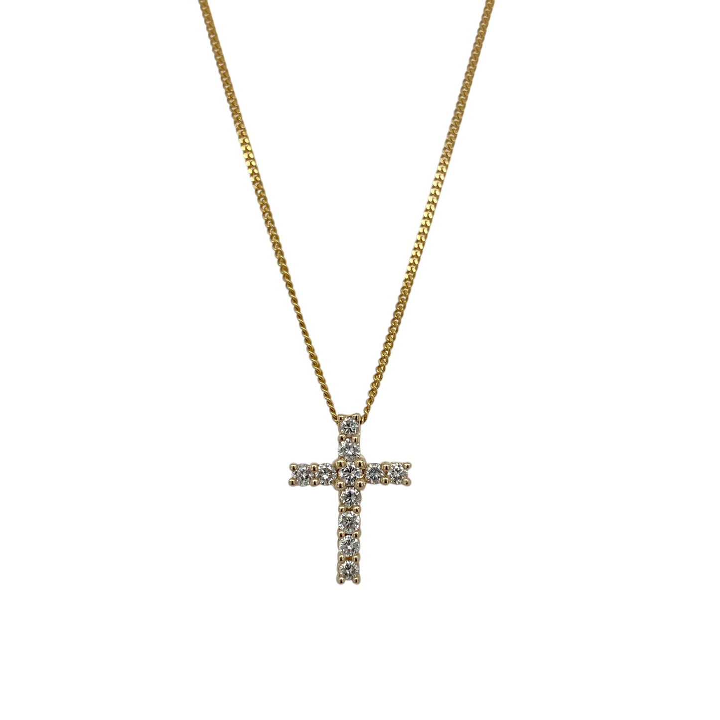 9ct Gold & Diamond Set Cross 18" Necklace