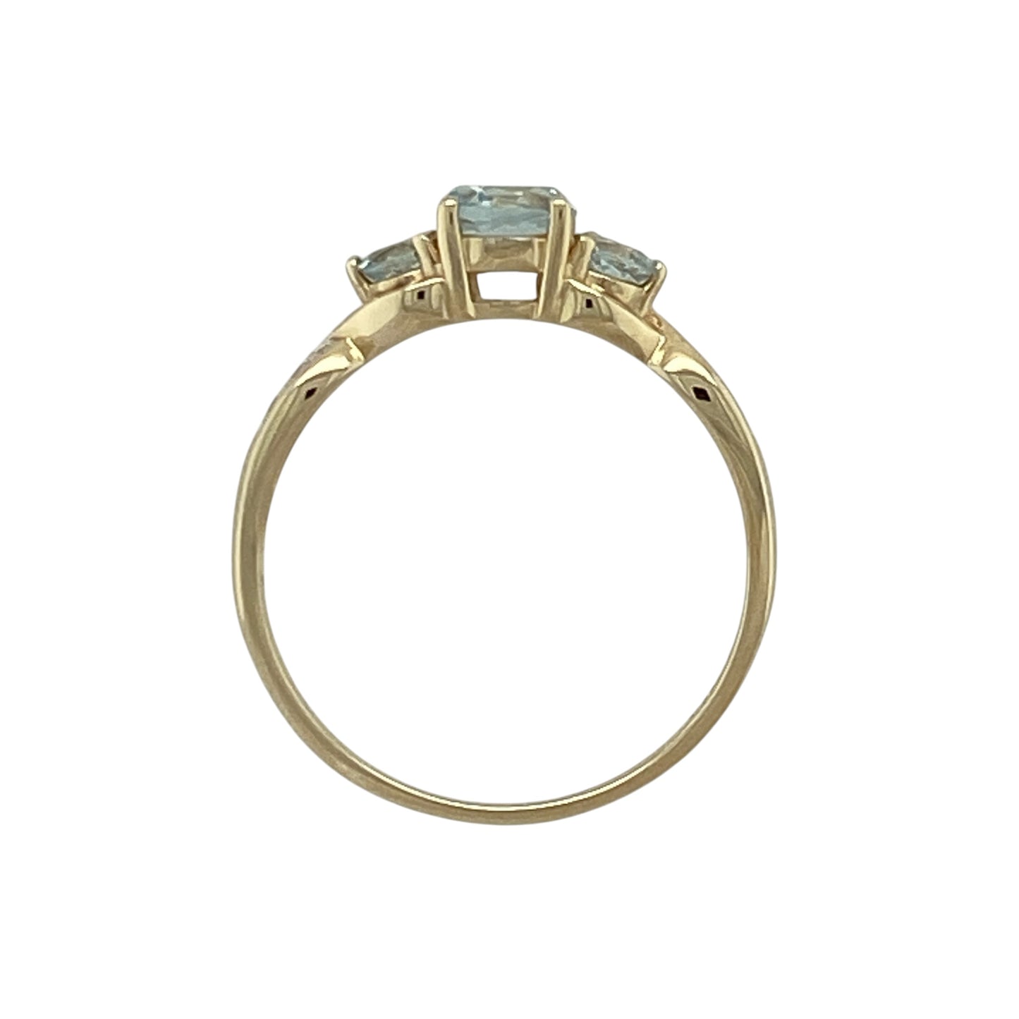 9ct Gold Diamond & Aqua Coloured Trilogy Ring