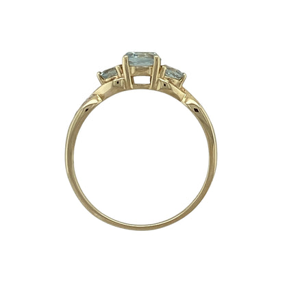 9ct Gold Diamond & Aqua Coloured Trilogy Ring