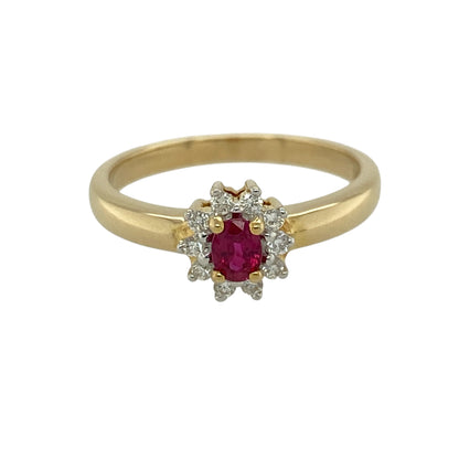 18ct Gold Diamond & Ruby Set Cluster Ring