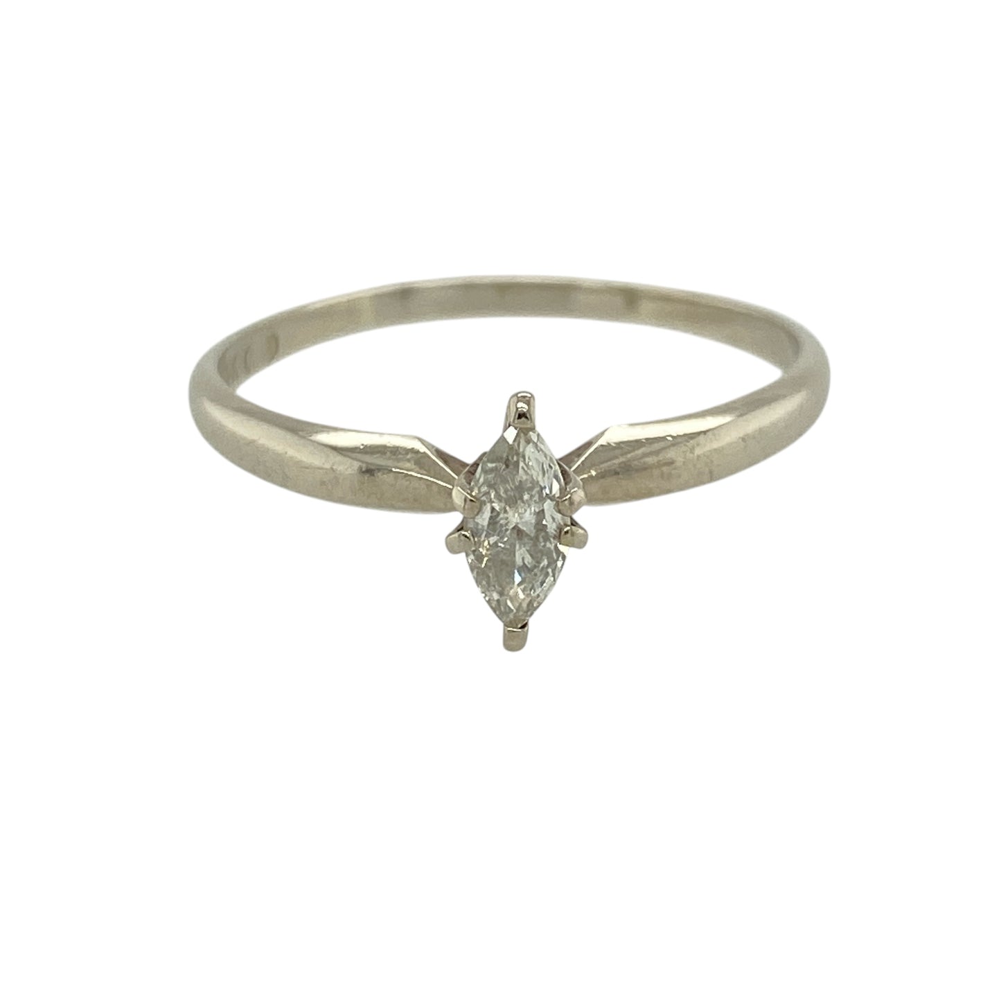 14ct White Gold & Marquise Cut Diamond Set Solitaire Ring
