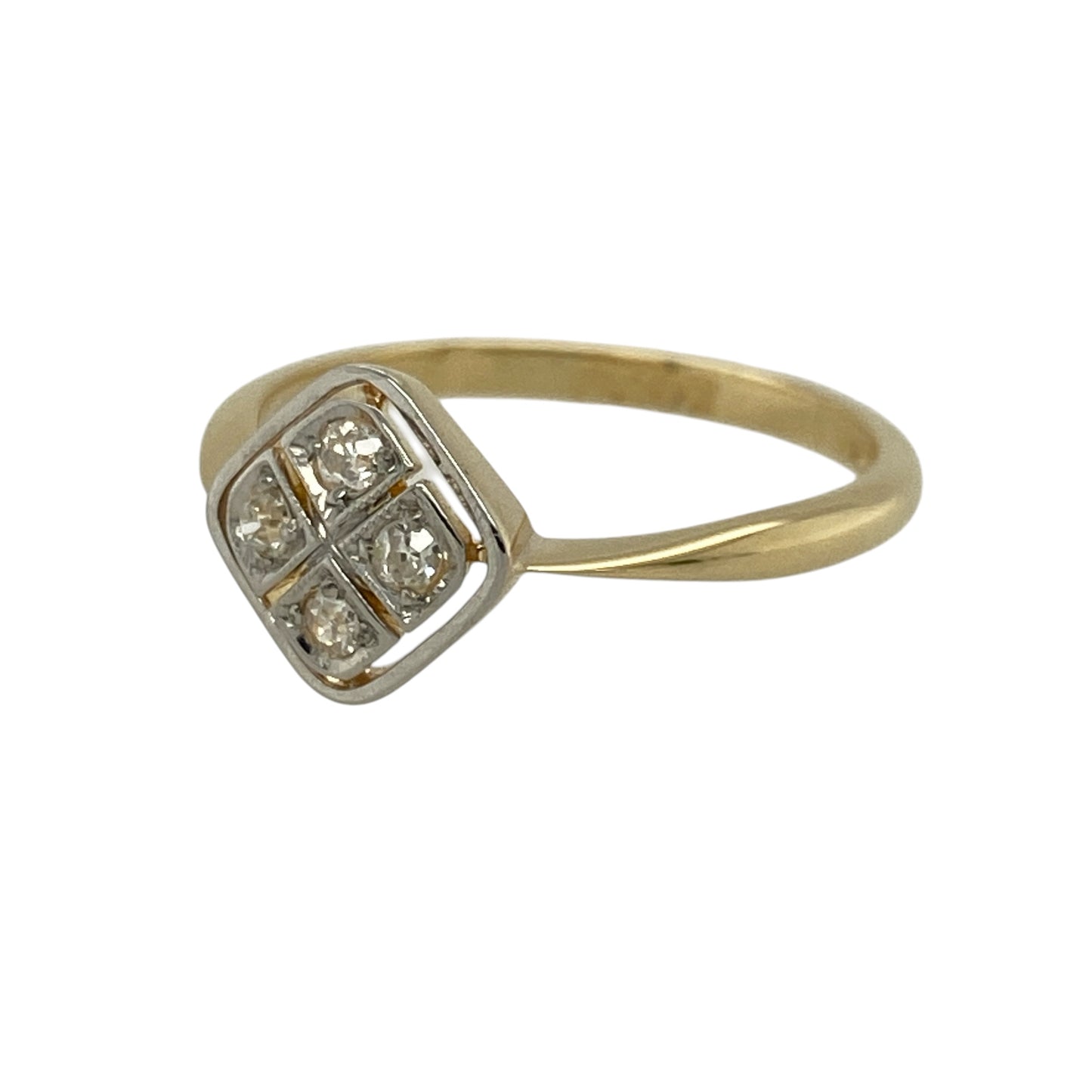 Add vintage-inspired elegance to your jewellery collection with this pre-owned 18ct yellow gold diamond set Art Deco style ring—an eye-catching piece with timeless geometric charm.

Design: This ring features a striking Art Deco inspired front measuring approximately 9mm high, set with four brilliant-cut diamonds arranged in a diamond-shaped formation for a bold and balanced look.