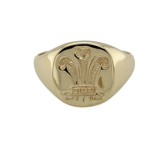 9ct Gold Welsh Three Feathers Rectangle Signet Ring