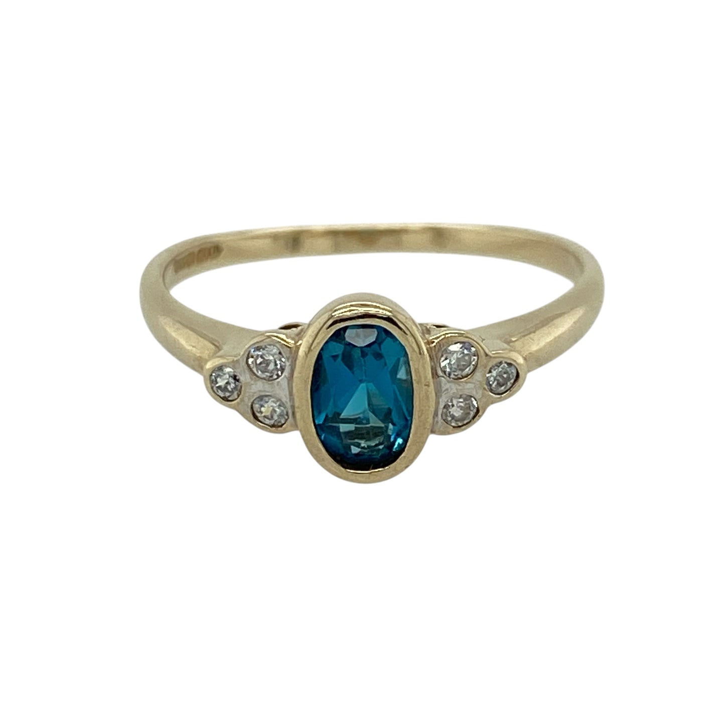 9ct Gold Blue Topaz & Cubic Zirconia Set Ring