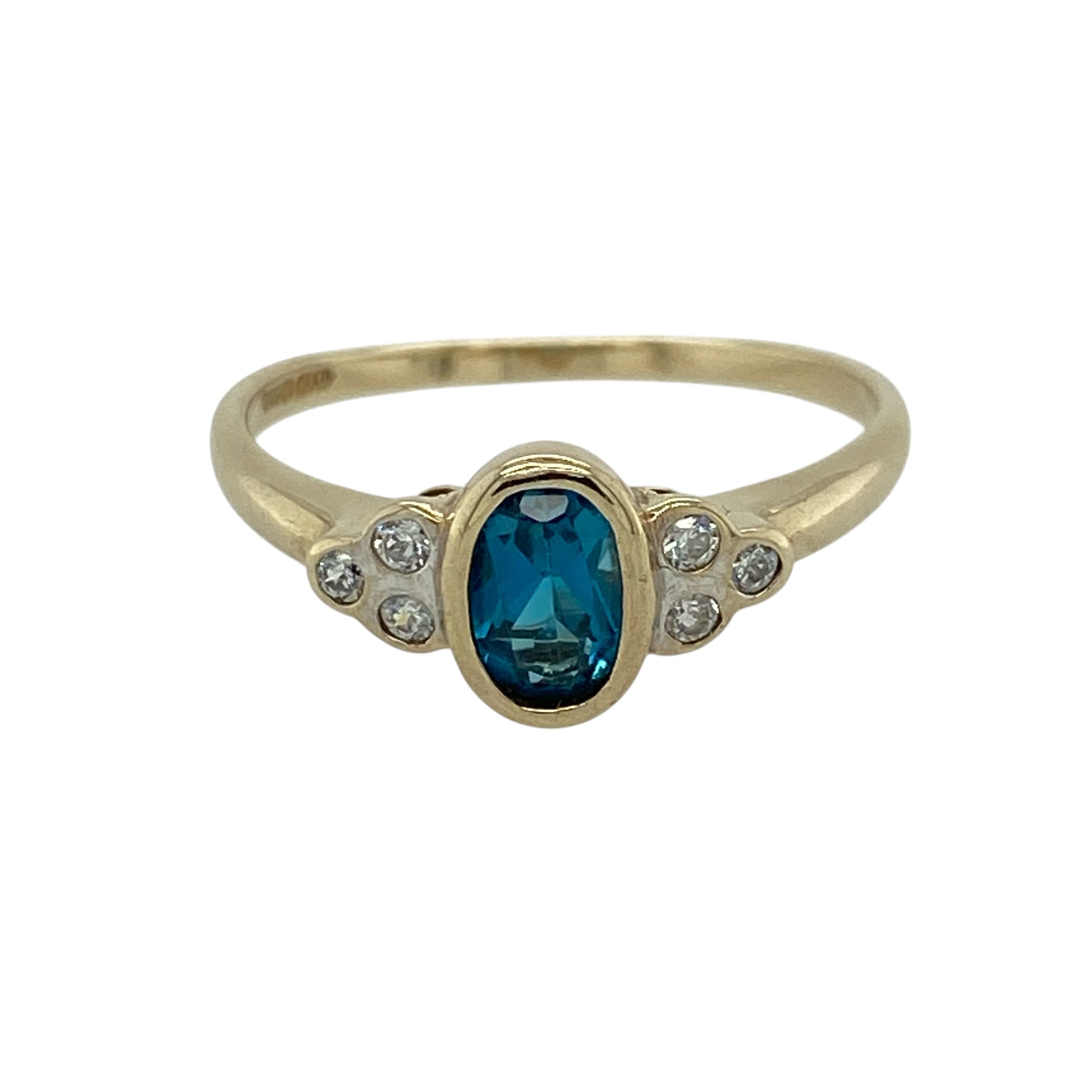 9ct Gold Blue Topaz & Cubic Zirconia Set Ring
