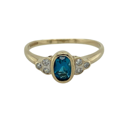 9ct Gold Blue Topaz & Cubic Zirconia Set Ring