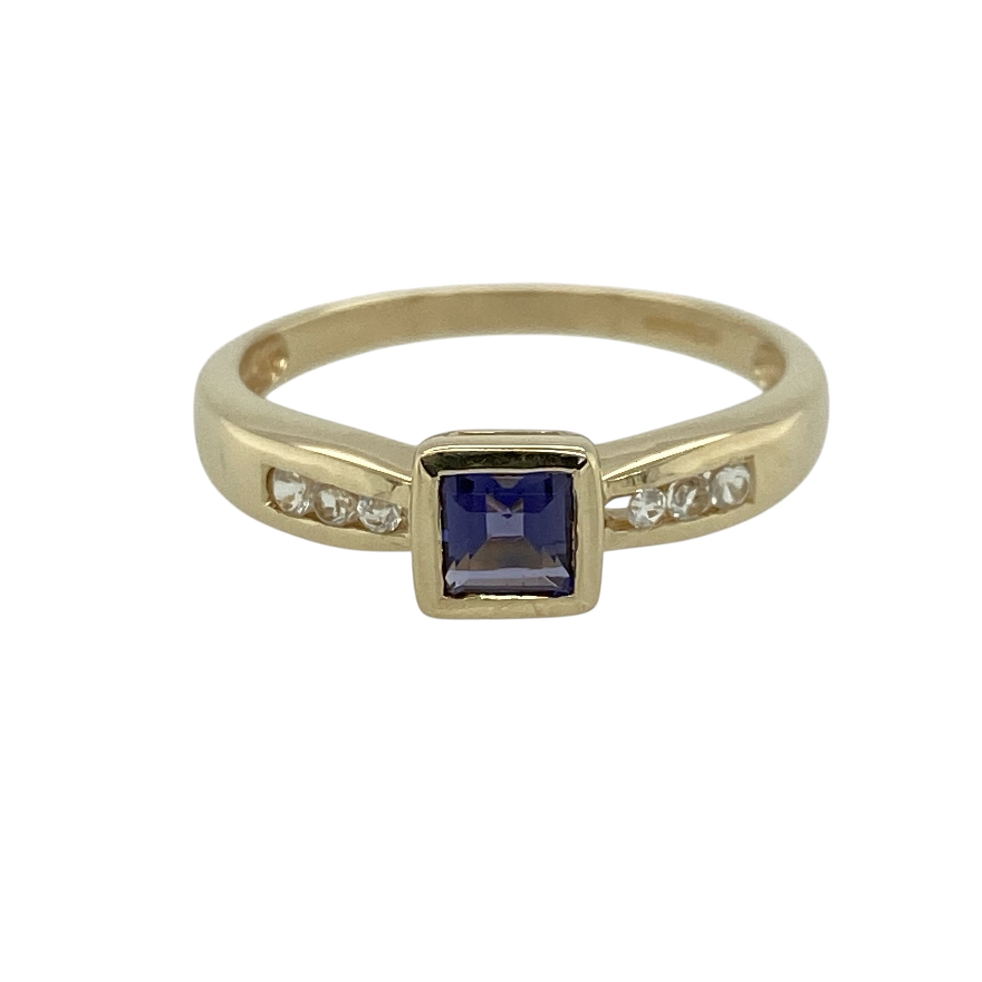 9ct Gold Iolite & Cubic Zirconia Set Ring