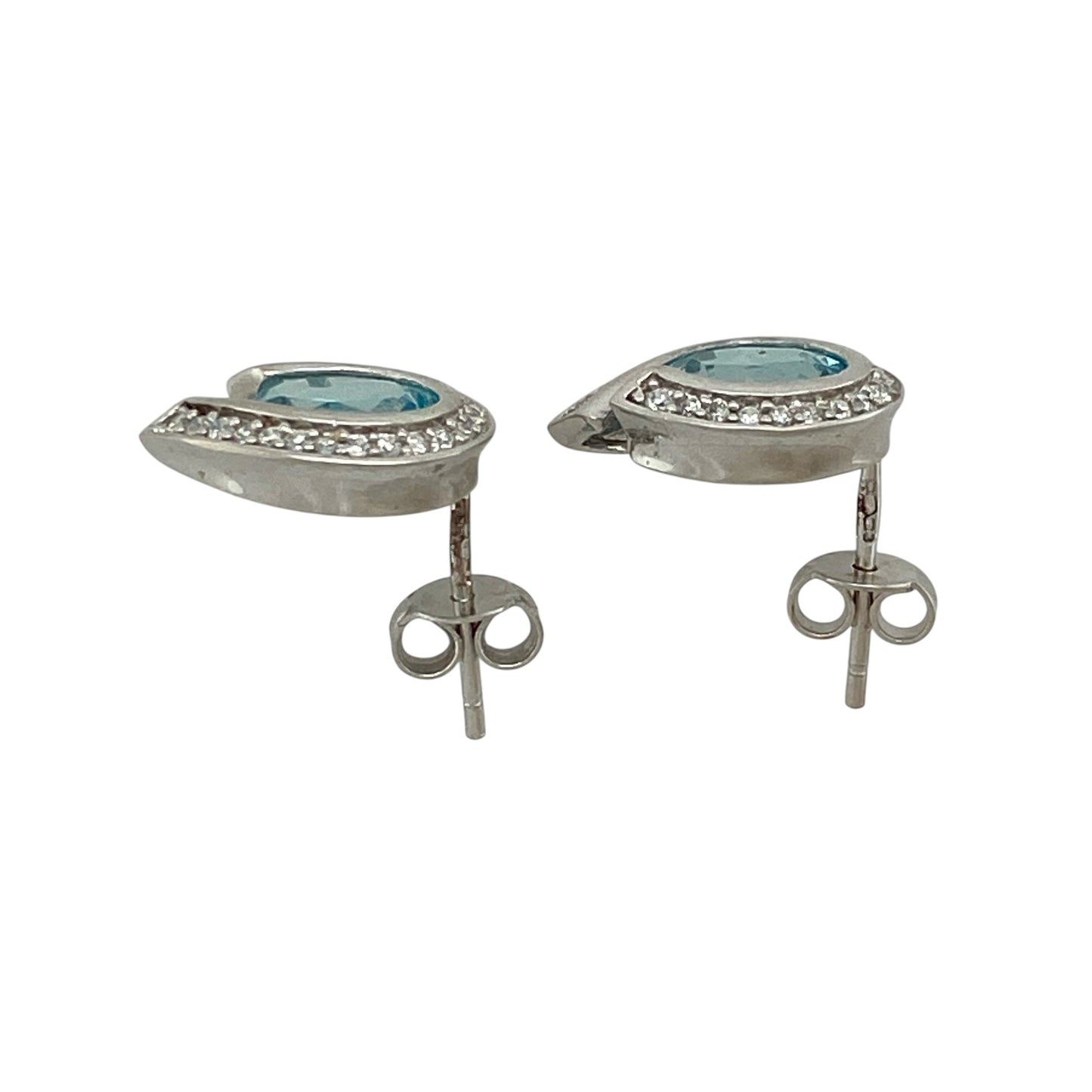 9ct White Gold Blue Topaz & Cubic Zirconia Set Teardrop Stud Earrings