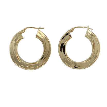 9ct Gold Squared Twisted Hoop Creole Earrings