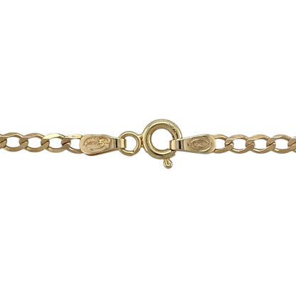 Add classic style and everyday versatility to your jewellery collection with this pre-owned 9ct yellow gold curb chain—an elegant and easy-to-wear piece perfect for any occasion.

Design: This 22" chain features traditional curb links, closely interlocked to create a smooth and structured look. The 2mm width offers a fine yet noticeable presence on the neckline.
Material: Made from 9-carat yellow gold, the polished finish enhances the rich golden tone while highlighting the clean and timeless link design.