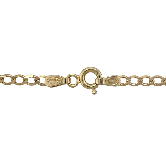 Add classic style and everyday versatility to your jewellery collection with this pre-owned 9ct yellow gold curb chain—an elegant and easy-to-wear piece perfect for any occasion.

Design: This 22" chain features traditional curb links, closely interlocked to create a smooth and structured look. The 2mm width offers a fine yet noticeable presence on the neckline.
Material: Made from 9-carat yellow gold, the polished finish enhances the rich golden tone while highlighting the clean and timeless link design.