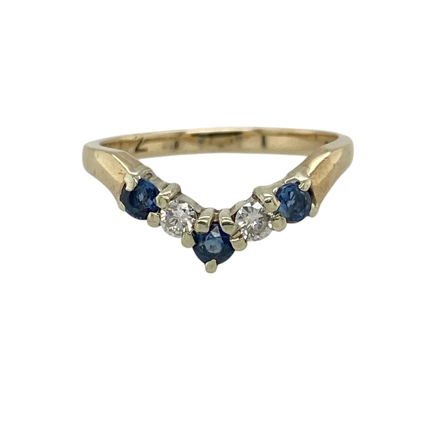 9ct Gold Diamond & Sapphire Set Wishbone Ring
