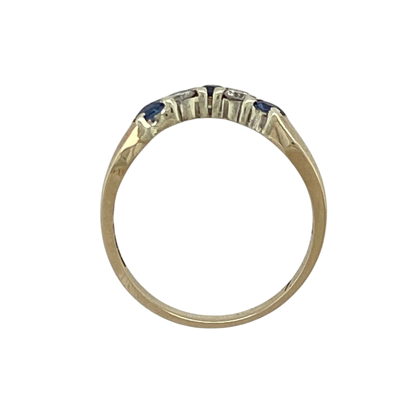 9ct Gold Diamond & Sapphire Set Wishbone Ring