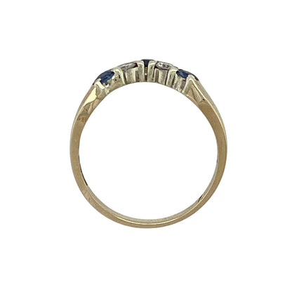 9ct Gold Diamond & Sapphire Set Wishbone Ring