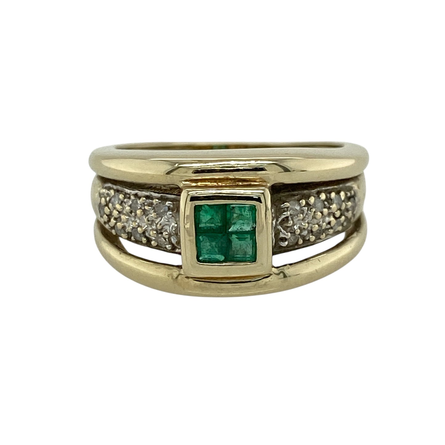 9ct Gold Diamond & Emerald Set Band Ring