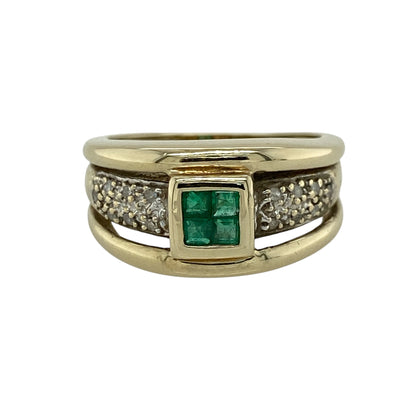 9ct Gold Diamond & Emerald Set Band Ring