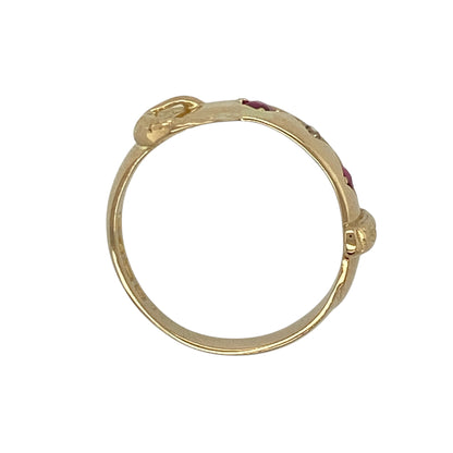 18ct Gold Diamond & Ruby Set Vintage Buckle Ring