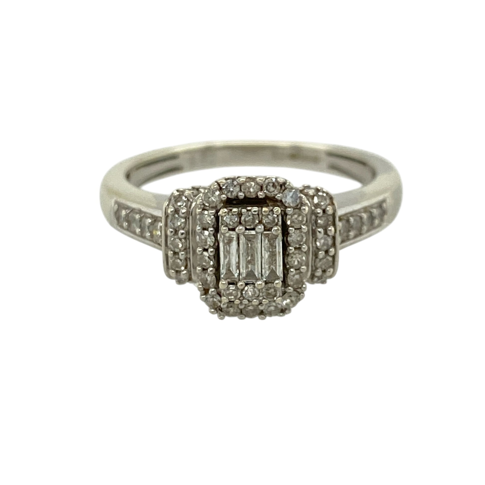 9ct White Gold & Diamond Set Rectangle Halo Ring