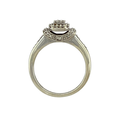 9ct White Gold & Diamond Set Rectangle Halo Ring