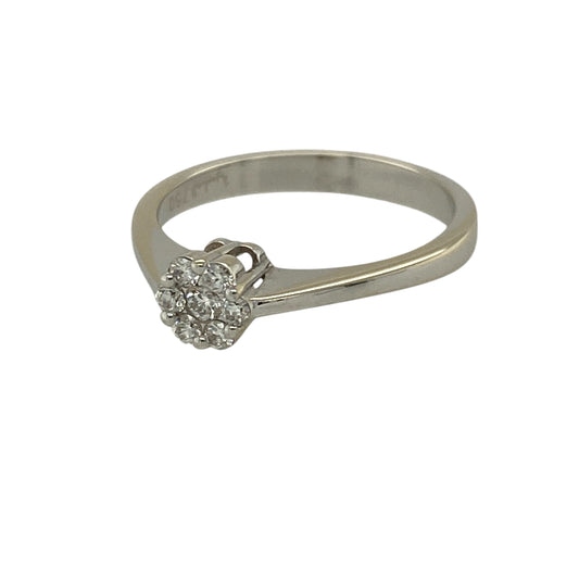 Add refined sparkle and timeless elegance to your jewellery collection with this pre-owned 18ct white gold diamond set illusion cluster ring—an eye-catching piece perfect for everyday wear or special occasions.

Design: This ring features a circular illusion cluster setting measuring approximately 6mm in diameter, designed to enhance the overall appearance and brilliance of the diamonds for a larger, more radiant look.
