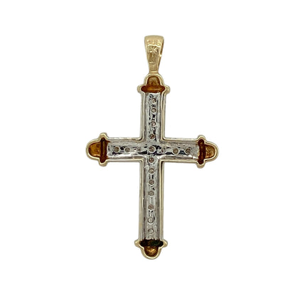 Add a meaningful touch of sparkle to your jewellery collection with this pre-owned 9ct yellow and white gold diamond set cross pendant—an elegant and timeless piece perfect for everyday wear.

Design: This pendant features a classic cross design, enhanced with sparkling diamonds that create a refined and eye-catching finish.
Material: Made from 9-carat yellow and white gold, the two-tone design adds contrast and highlights the brilliance of the diamonds for a modern yet timeless look.