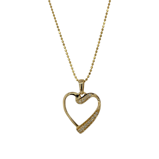 18ct Gold & Diamond Set Open Heart 16" Necklace