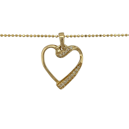 Add a romantic touch of sparkle to your jewellery collection with this pre-owned 18ct yellow gold diamond set open heart pendant necklace—an elegant and meaningful piece perfect for everyday wear or gifting.

Design: This necklace features a graceful open heart pendant measuring approximately 2.1cm in length including the bail, set with sparkling diamonds that enhance its delicate and eye-catching shape.