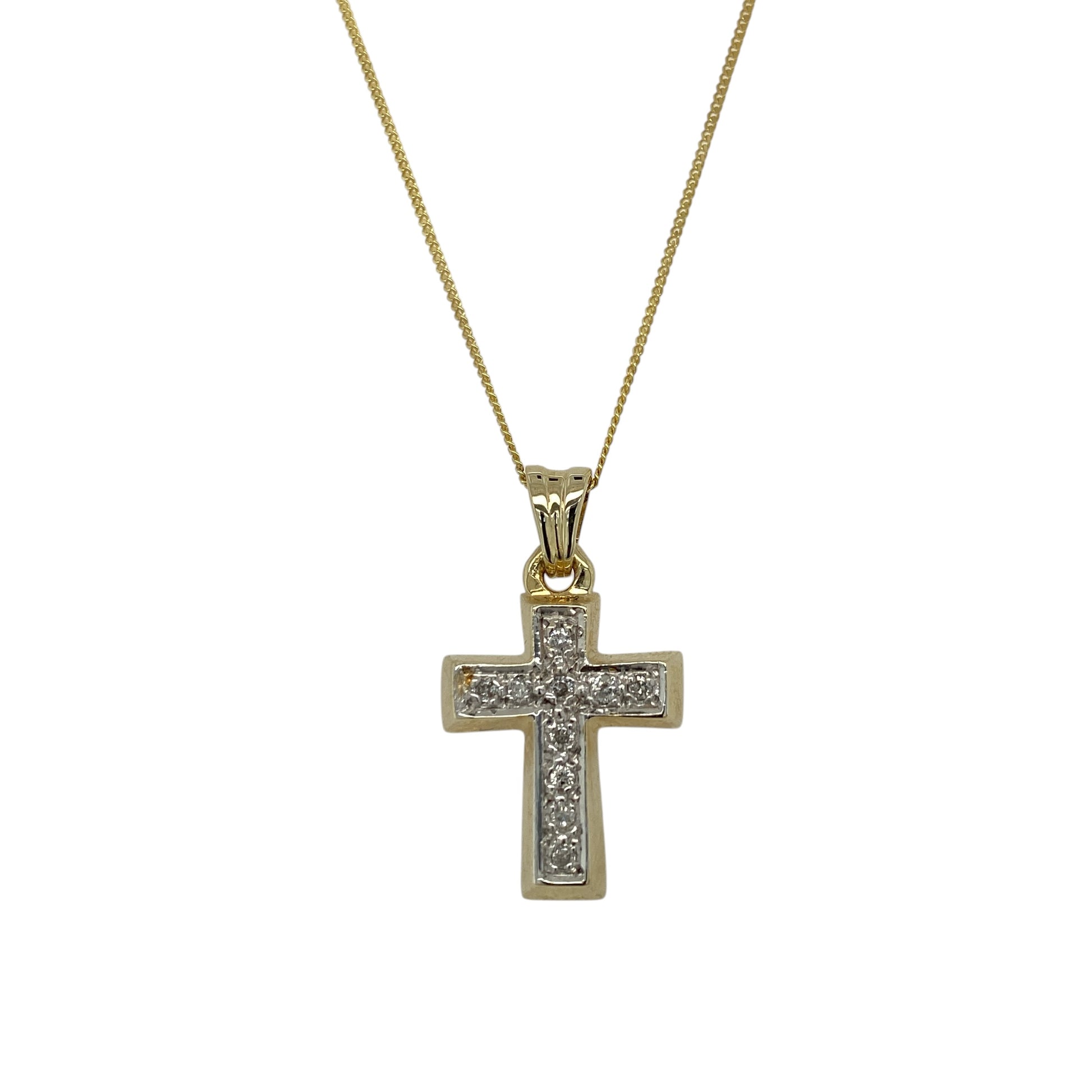 9ct Gold & Diamond Set Cross 18" Necklace