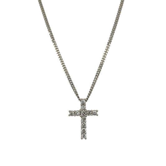 9ct White Gold & Diamond Set Cross 18" Necklace