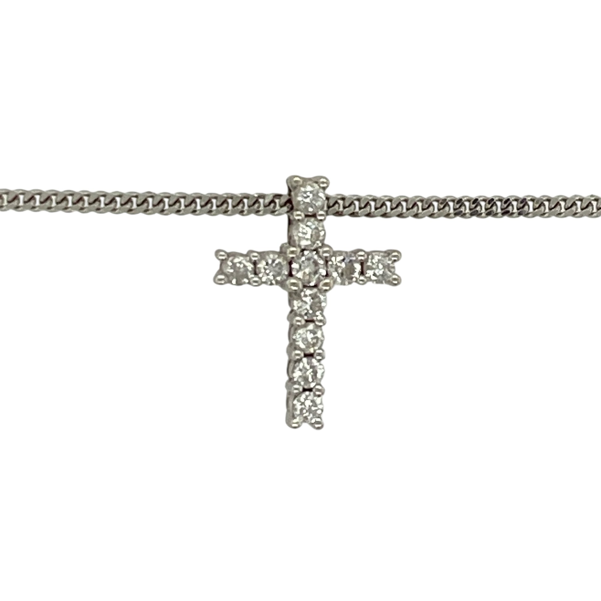 Add a meaningful touch of sparkle to your jewellery collection with this pre-owned 9ct white gold diamond set cross pendant necklace—an elegant and timeless piece perfect for everyday wear.

Design: This necklace features a classic cross pendant measuring approximately 14mm in length, set with sparkling diamonds that create a refined and eye-catching finish.