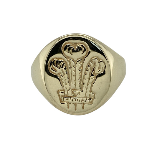 9ct Gold Welsh Three Feathers Oval Signet Ring