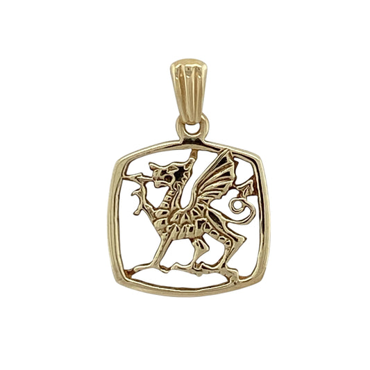 9ct Gold Welsh Dragon Square Pendant
