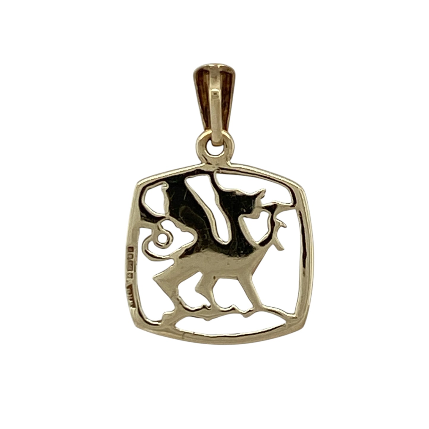 Add a touch of heritage and symbolism to your jewellery collection with this pre-owned 9ct yellow gold Welsh dragon square pendant—an eye-catching and meaningful piece perfect for everyday wear.

Design: This pendant features a square shape showcasing the iconic Welsh dragon motif, creating a bold and distinctive look with strong cultural significance.
Material: Made from 9-carat yellow gold, the polished finish enhances the detailing while adding a warm and traditional appeal.