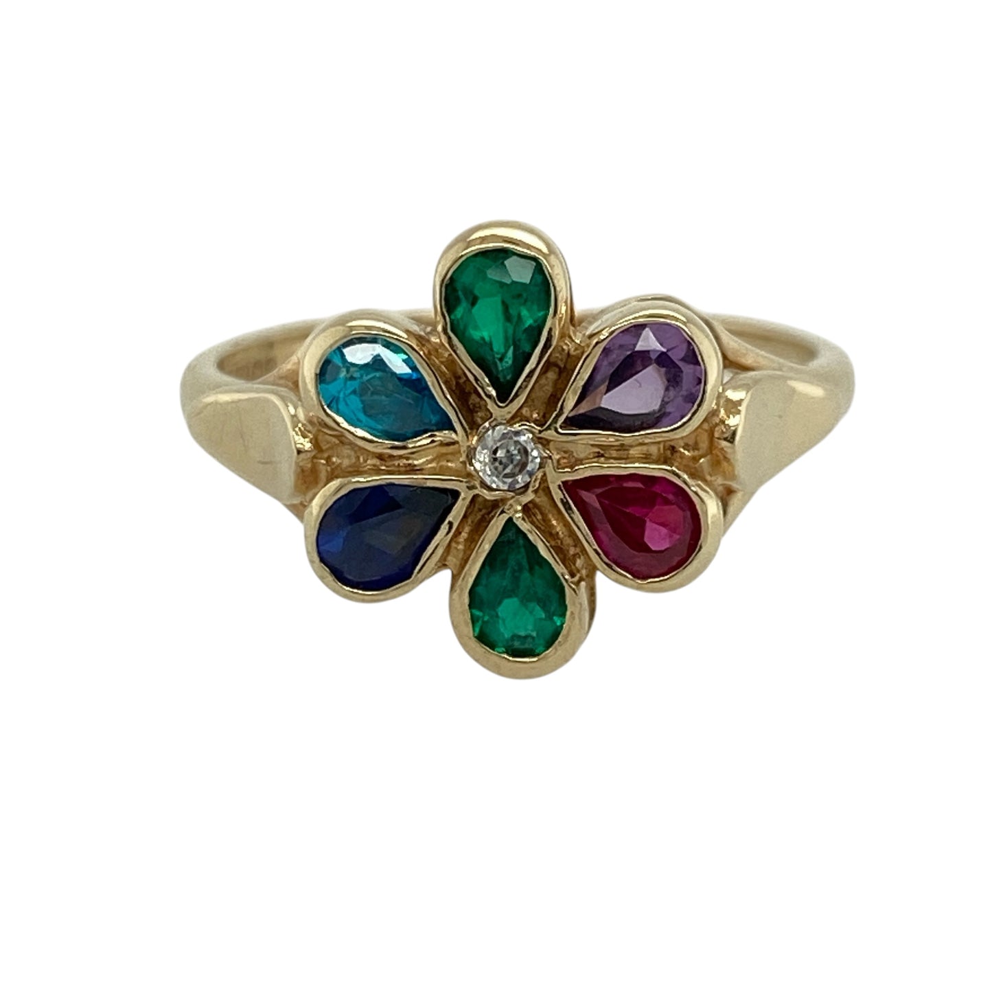 9ct Gold & Gemstone Set Flower Ring