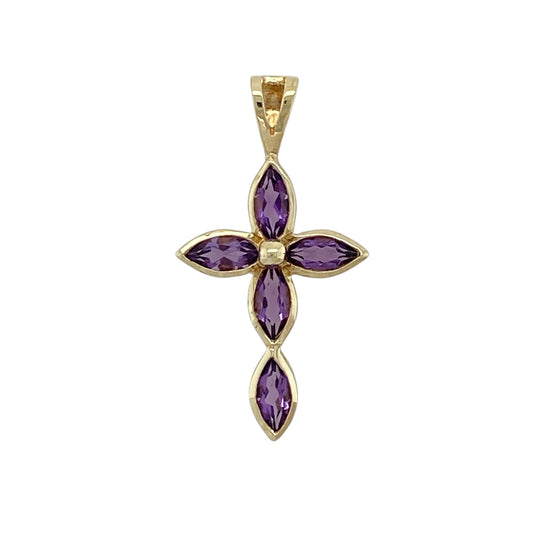 9ct Gold & Amethyst Set Cross Pendant