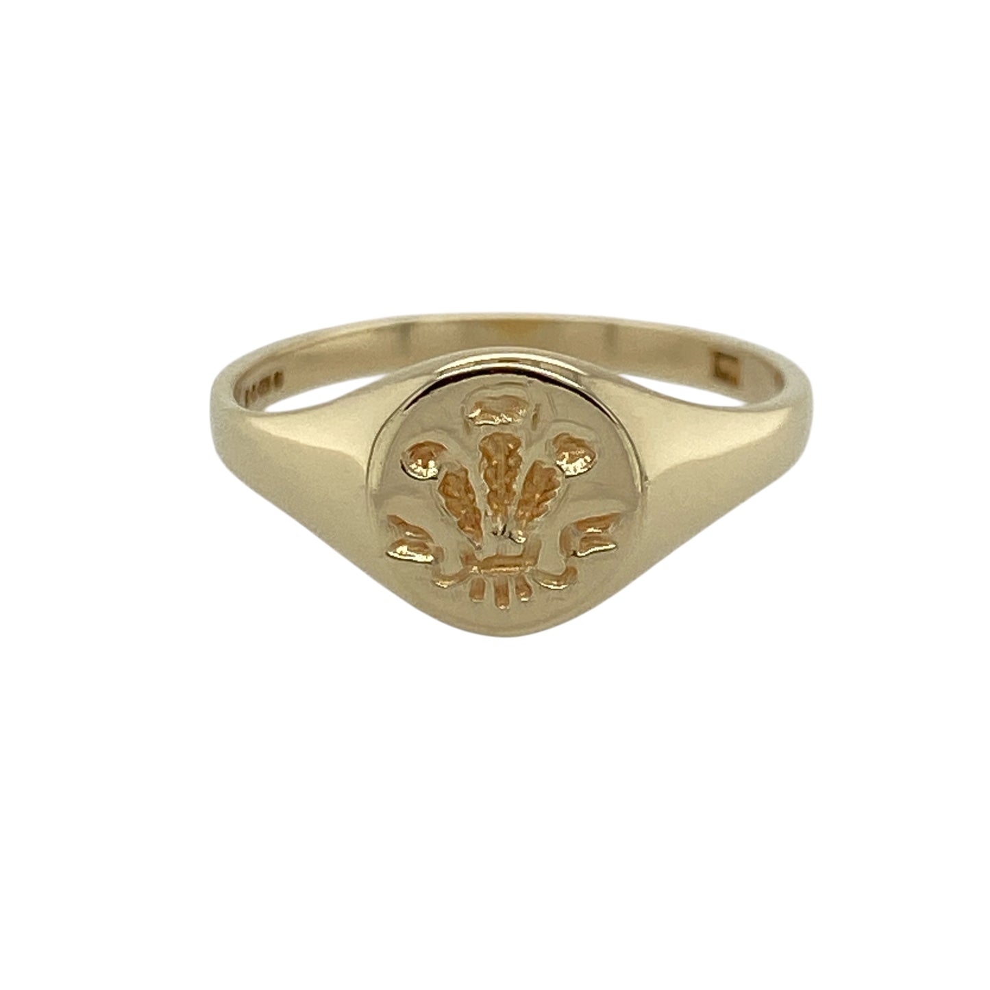 9ct Gold Welsh Three Feathers Round Signet Ring