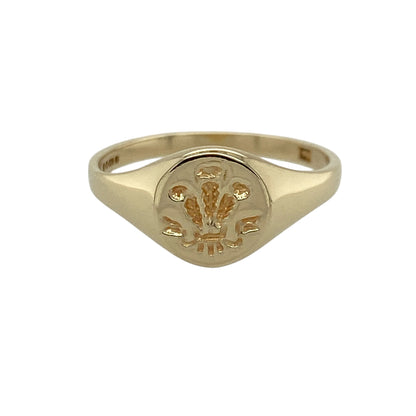 9ct Gold Welsh Three Feathers Round Signet Ring