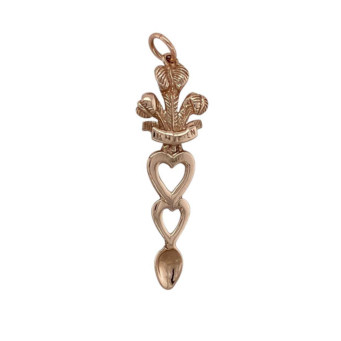 9ct Gold Welsh Three Feathers Heart Lovespoon Pendant