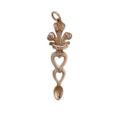 9ct Gold Welsh Three Feathers Heart Lovespoon Pendant
